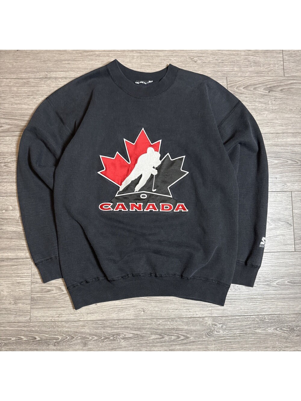Vintage Hockey Team Canada Sweater Mens Large Embroidered Pullover Black Starter